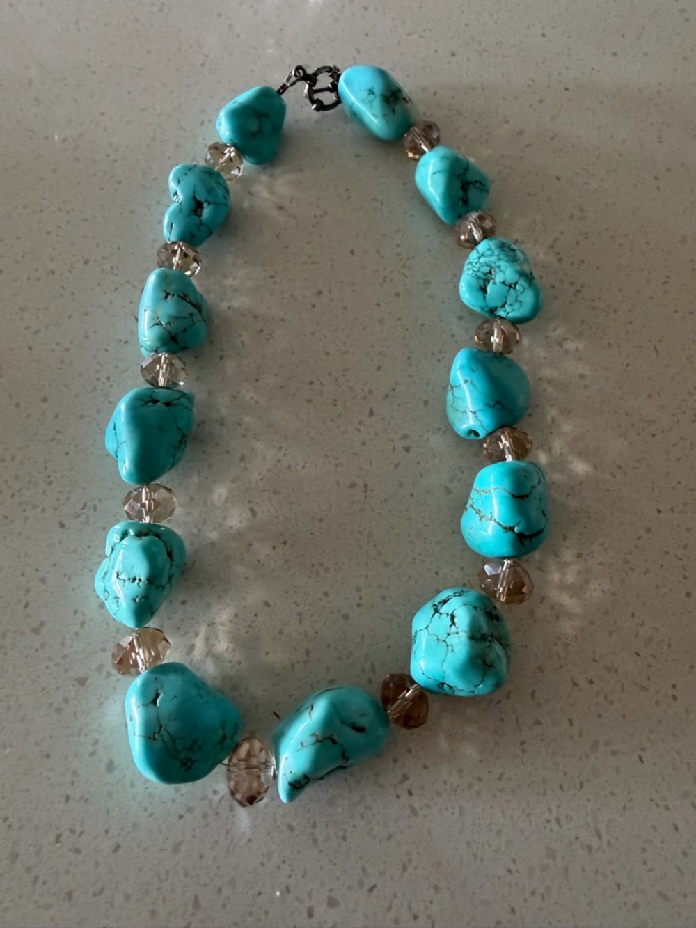 Turquoise Chip Statement Necklace with Faceted Accents